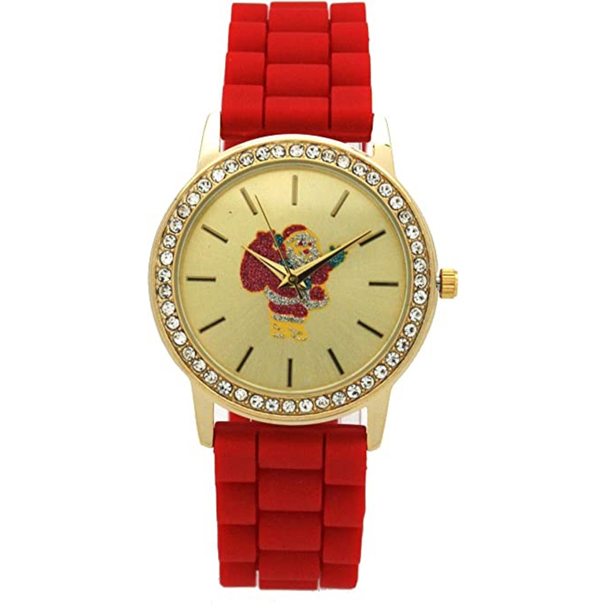 Christmas Silicone Strap Watch with Rhinestone and Gold Tone