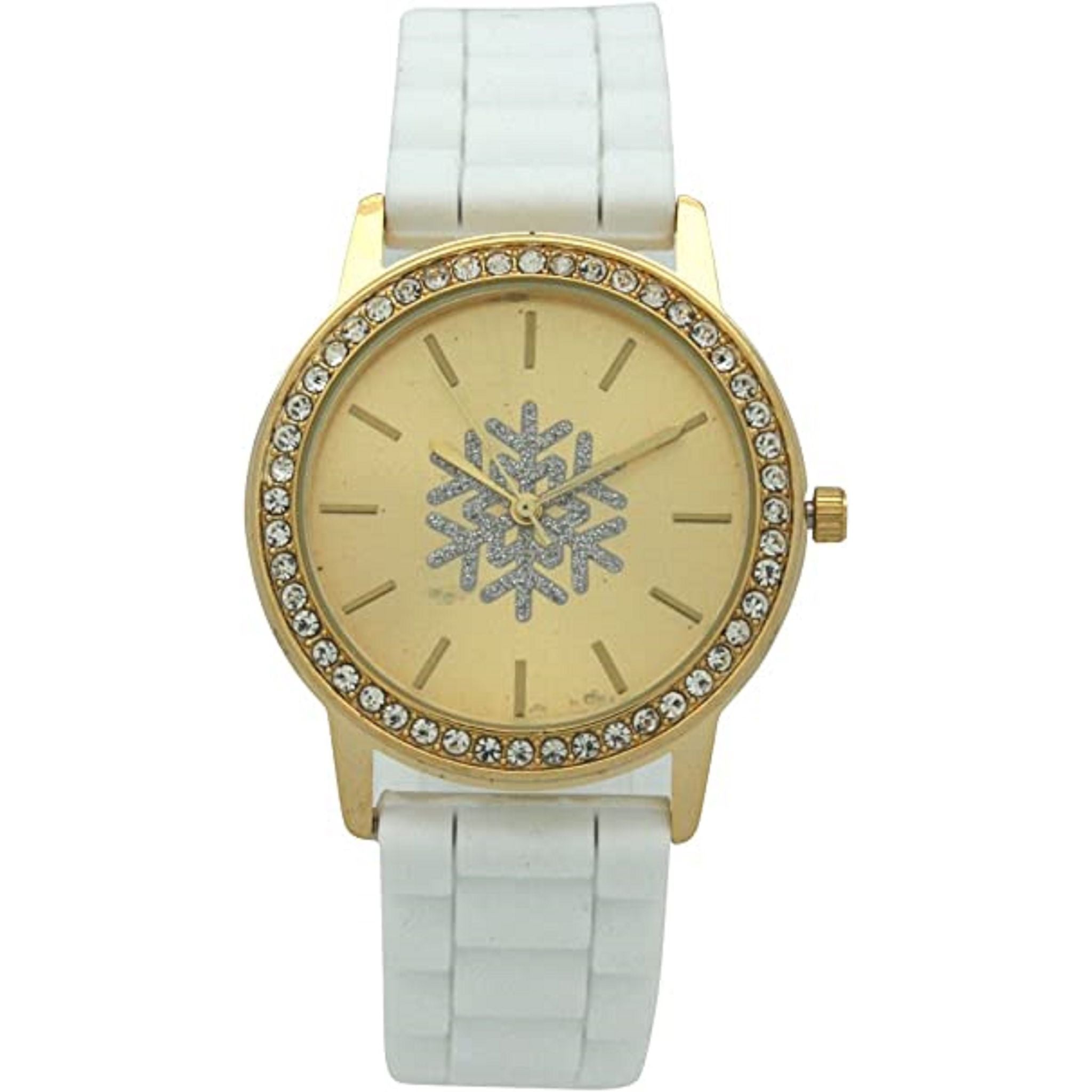 Christmas Silicone Strap Watch with Rhinestone and Gold Tone