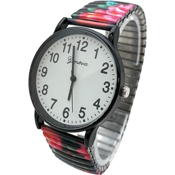 Floral Design Stretch Band Watch 48mm Alloy Case Excellent Watches Japanese Quartz Women’s 48mm Alloy Case