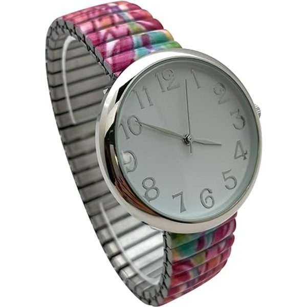 Floral Design Stretch Band Watch 48mm Alloy Case Excellent Watches Japanese Quartz Women’s 48mm Alloy Case