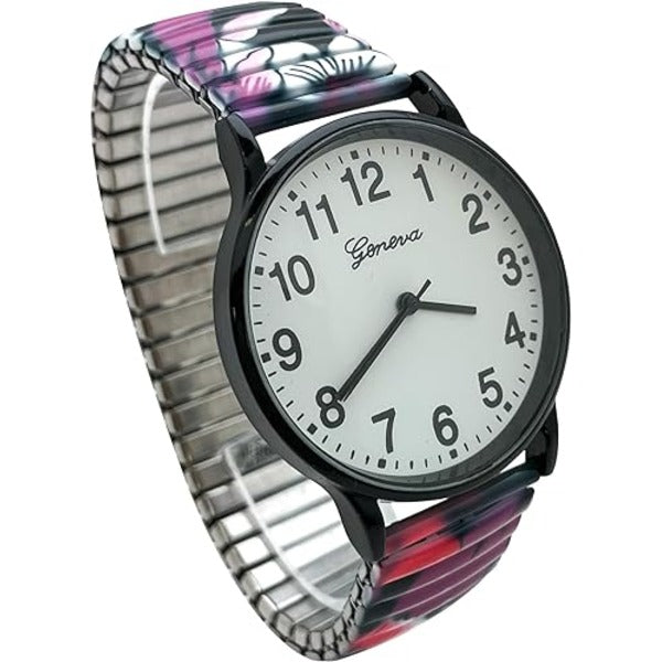 Floral Design Stretch Band Watch 48mm Alloy Case Excellent Watches Japanese Quartz Women’s 48mm Alloy Case