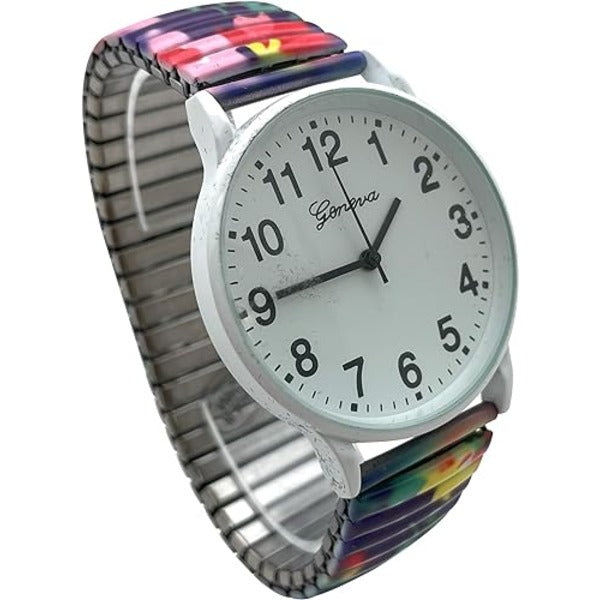 Floral Design Stretch Band Watch 48mm Alloy Case Excellent Watches Japanese Quartz Women’s 48mm Alloy Case