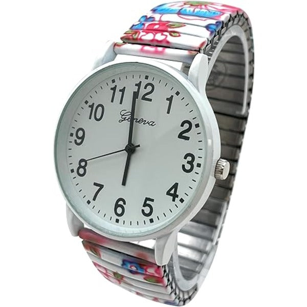 Floral Design Stretch Band Watch 48mm Alloy Case Excellent Watches Japanese Quartz Women’s 48mm Alloy Case