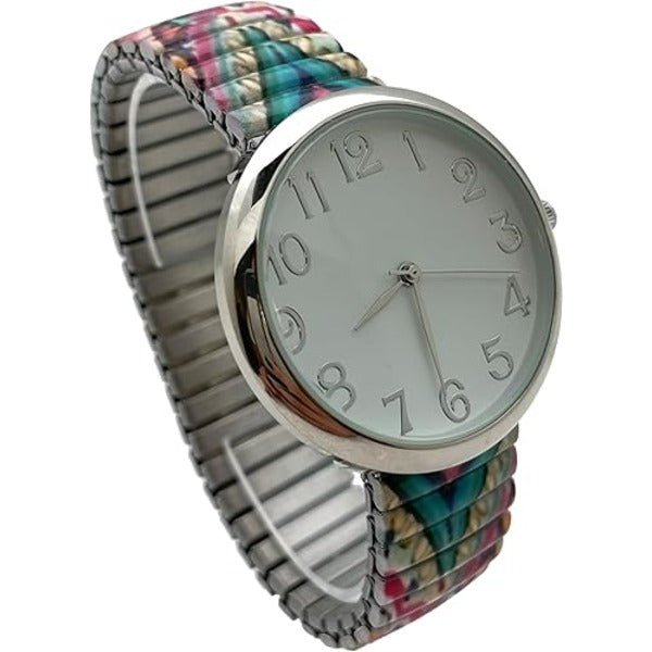 Floral Design Stretch Band Watch 48mm Alloy Case Excellent Watches Japanese Quartz Women’s 48mm Alloy Case