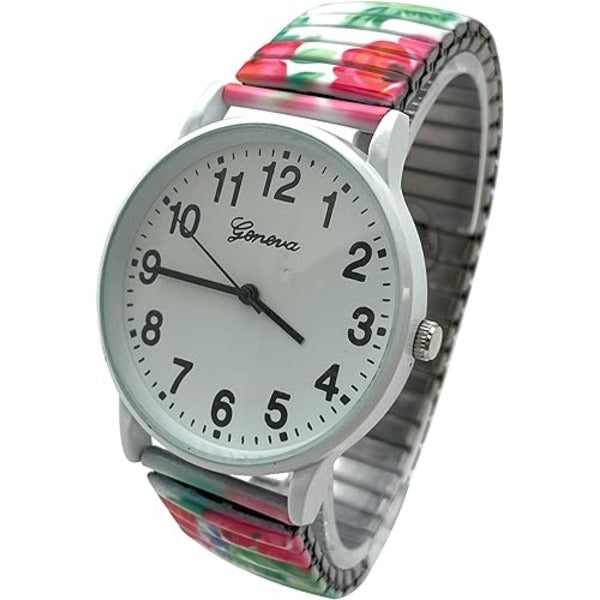 Floral Design Stretch Band Watch 48mm Alloy Case Excellent Watches Japanese Quartz Women’s 48mm Alloy Case