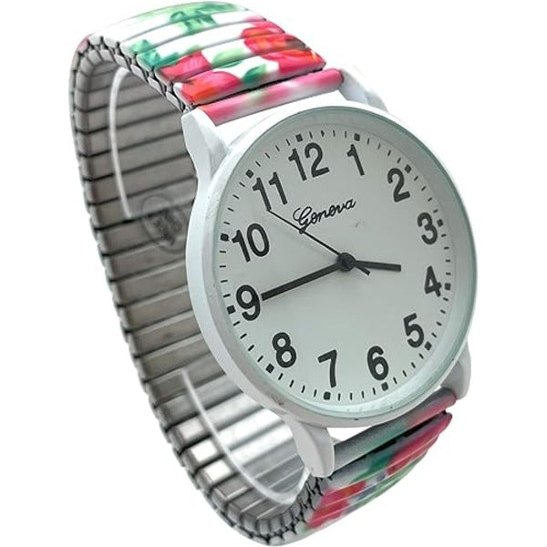 Floral Design Stretch Band Watch 48mm Alloy Case Excellent Watches Japanese Quartz Women’s 48mm Alloy Case
