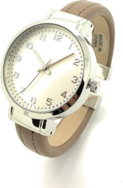 Ladies Plain Leather Round Bangle with Easy Read Excellent Watches Bangle Cuff Fashion Watch