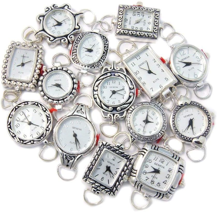 10 Mix Silver Tone Geneva Elite Watch Faces for Beading, Loops and Battery Included