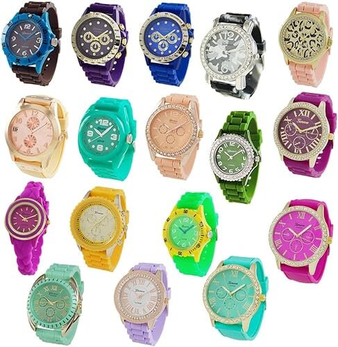 Ewatchwholesale Watch Faces Lot, Silicone Band Watch Set Analog Quartz Unisex Watches, Mixed Colors Silicone Strap Wristwatches
