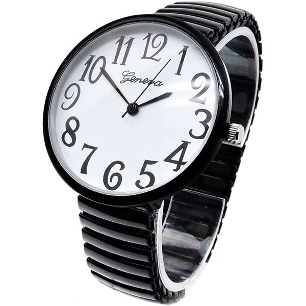 Caquo men's watch. Large black face. Black adjustable band. White hands offers on face.