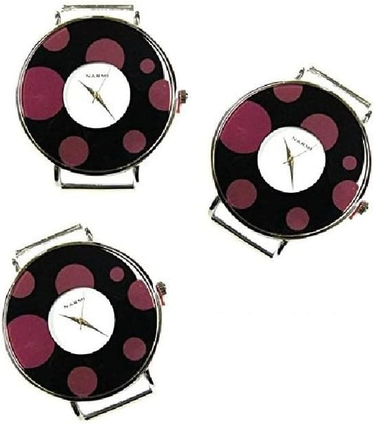 PlanetZia 2pcs Round Dotted Ribbon Watch Faces for Your Interchangeable Beaded Bands TVT-5748 (Black/Purple Dots)