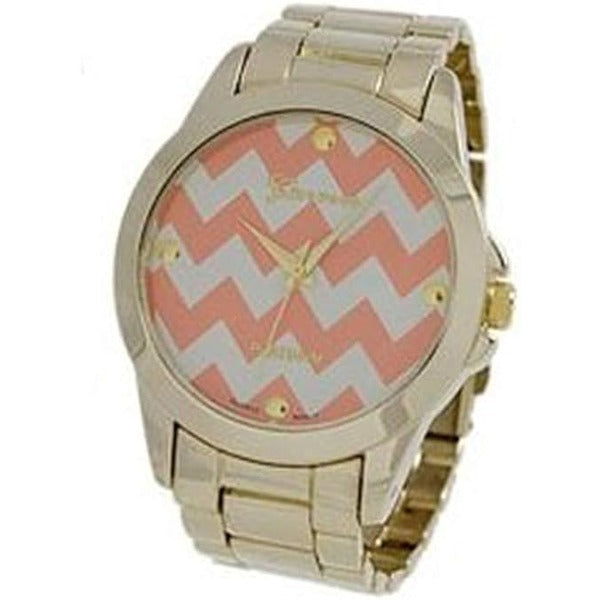 Platinum Women's Chevron Print Link Watch