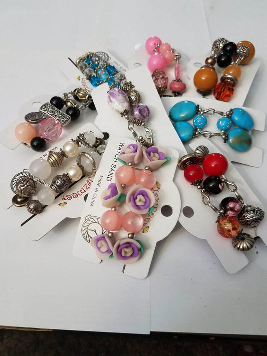 Women's HANDMADE Interchangeable Beaded Watch Bands LOT of Mix Beads Band.