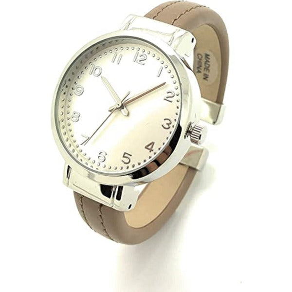 Ladies Plain Leather Round Bangle with Easy Read Excellent Watches Bangle Cuff Fashion Watch