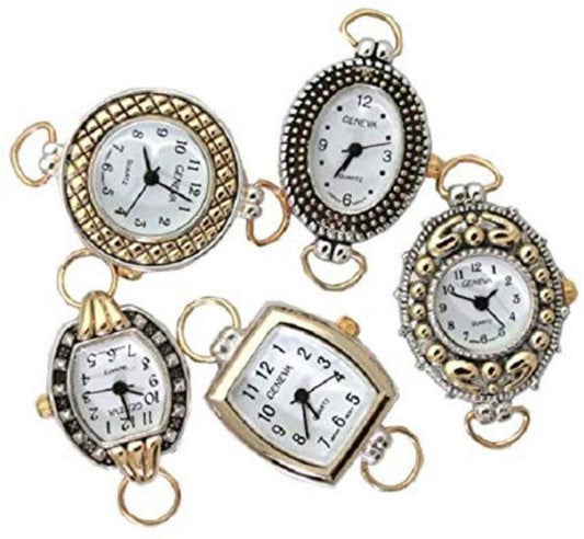 Mix Geneva Elite Watch Faces for Beading (5 PCs), Loops and Battery Included (Two Tone)