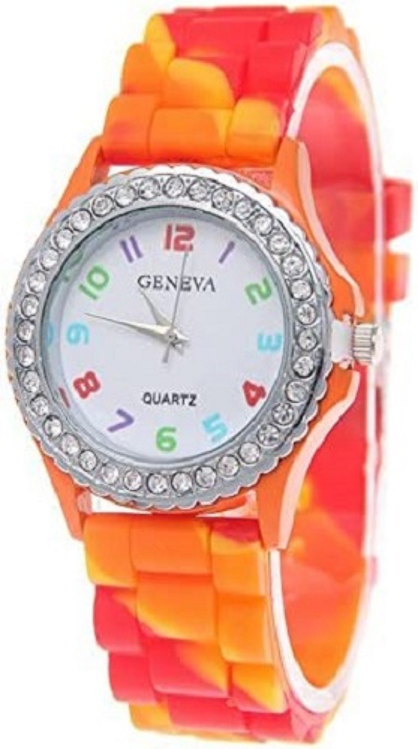 Geneva New Rainbow Crystal Rhinestone Colourful Silicone Jelly Watch Link Band 6 Pcs