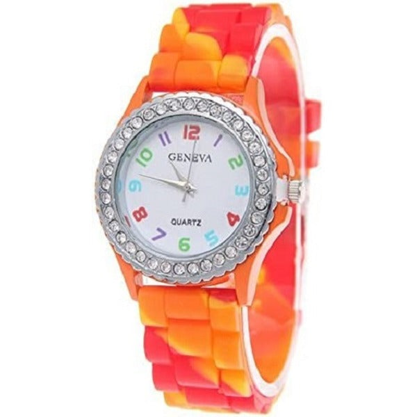 Geneva New Rainbow Crystal Rhinestone Colourful Silicone Jelly Watch Link Band 6 Pcs