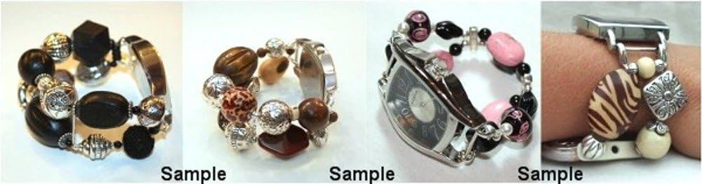 PlanetZia 2pcs Round Dotted Ribbon Watch Faces for Your Interchangeable Beaded Bands TVT-5748 (Black/Purple Dots)