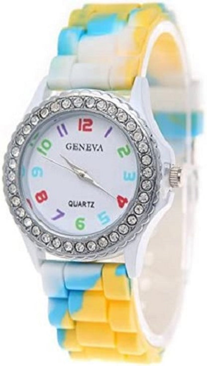 Geneva New Rainbow Crystal Rhinestone Colourful Silicone Jelly Watch Link Band 6 Pcs