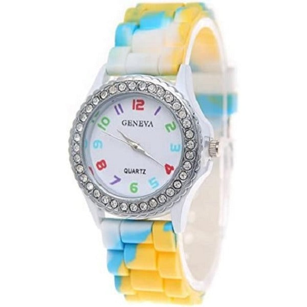 Geneva New Rainbow Crystal Rhinestone Colourful Silicone Jelly Watch Link Band 6 Pcs