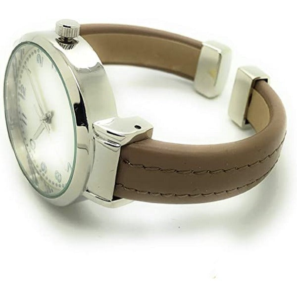 Ladies Plain Leather Round Bangle with Easy Read Excellent Watches Bangle Cuff Fashion Watch