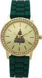 Christmas Silicone Strap Watch with Rhinestone and Gold Tone