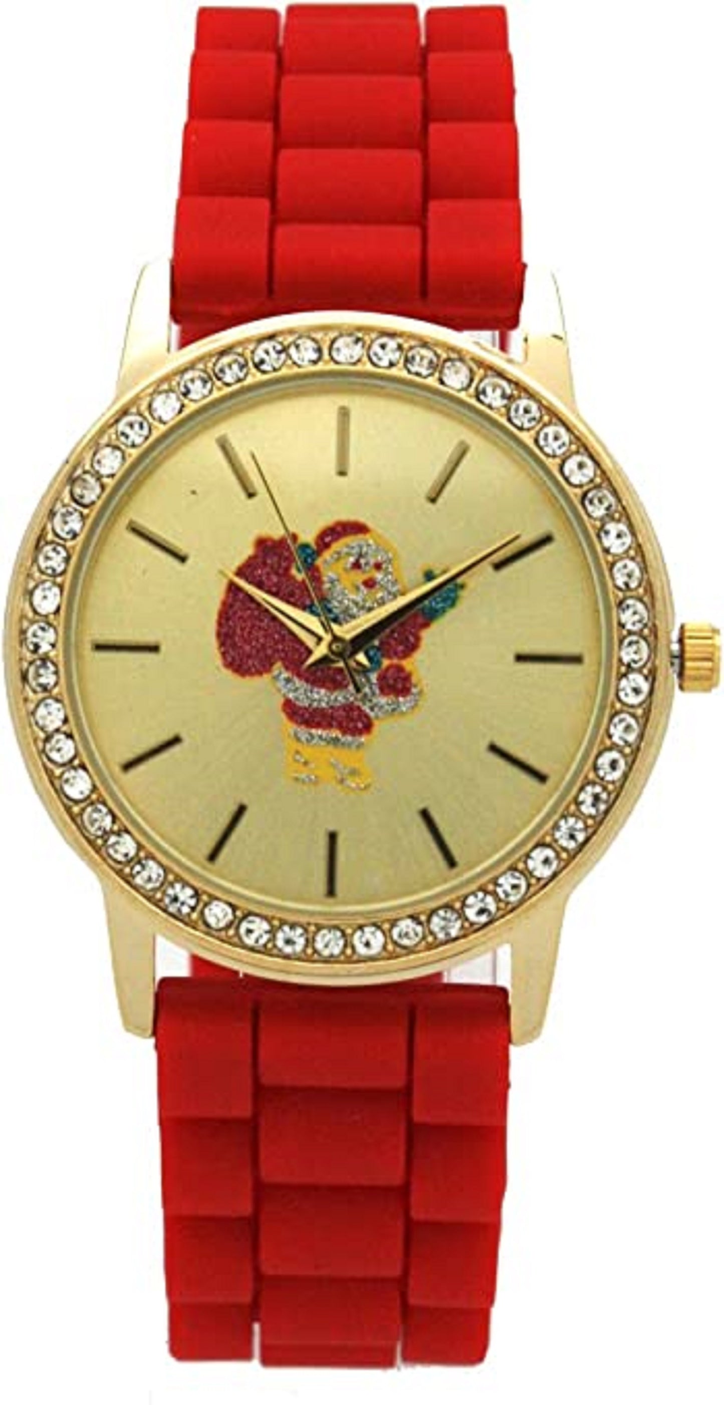 Christmas Silicone Strap Watch with Rhinestone and Gold Tone