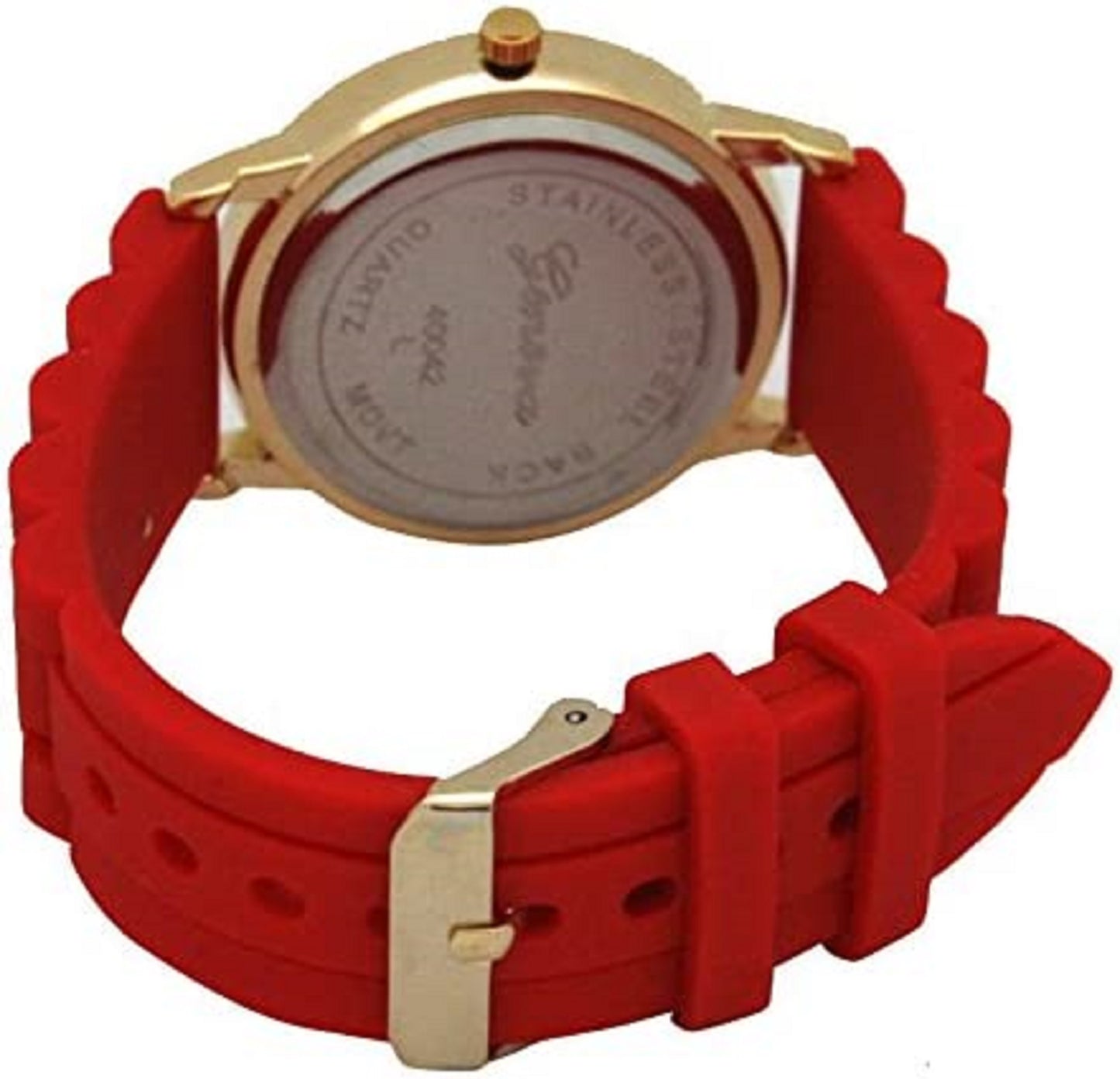 Christmas Silicone Strap Watch with Rhinestone and Gold Tone