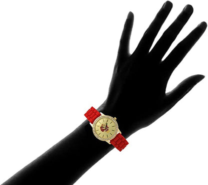 Christmas Silicone Strap Watch with Rhinestone and Gold Tone