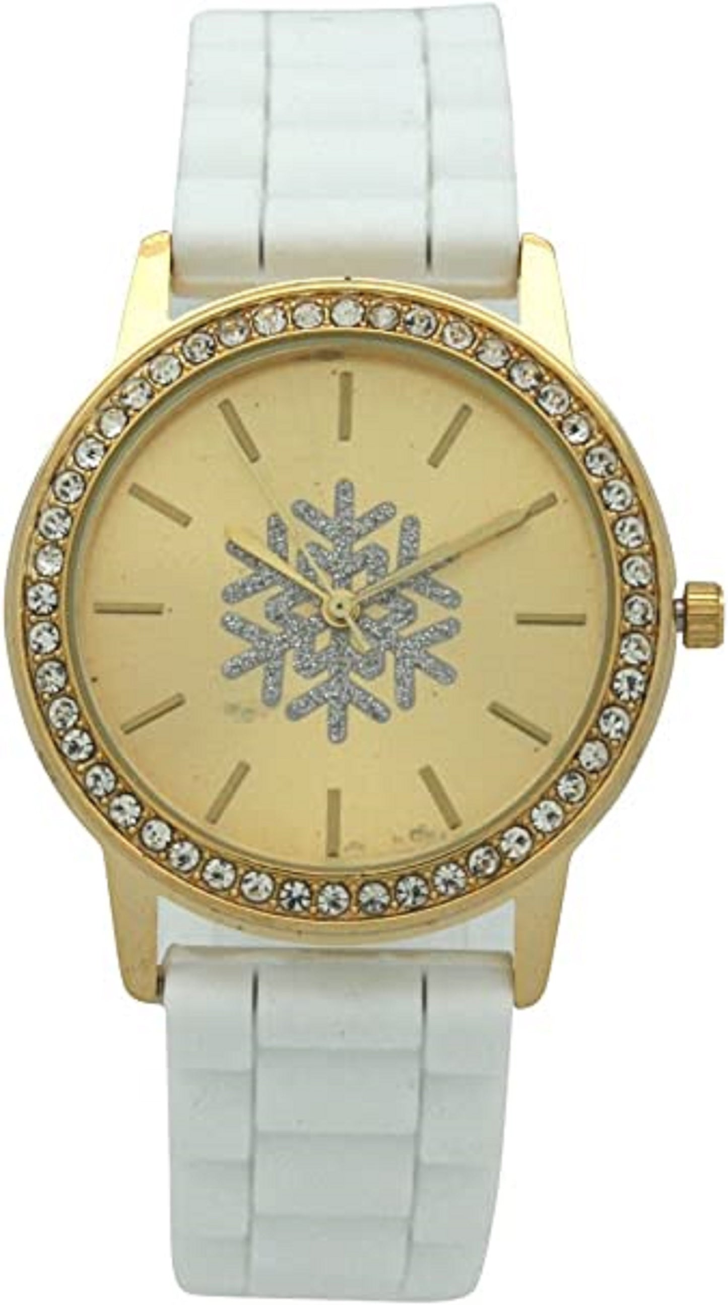 Christmas Silicone Strap Watch with Rhinestone and Gold Tone