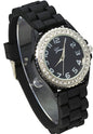 Excellent Watches White & Black Crystal Rhinestone Large Face Watch with Silicone Jelly Link Band