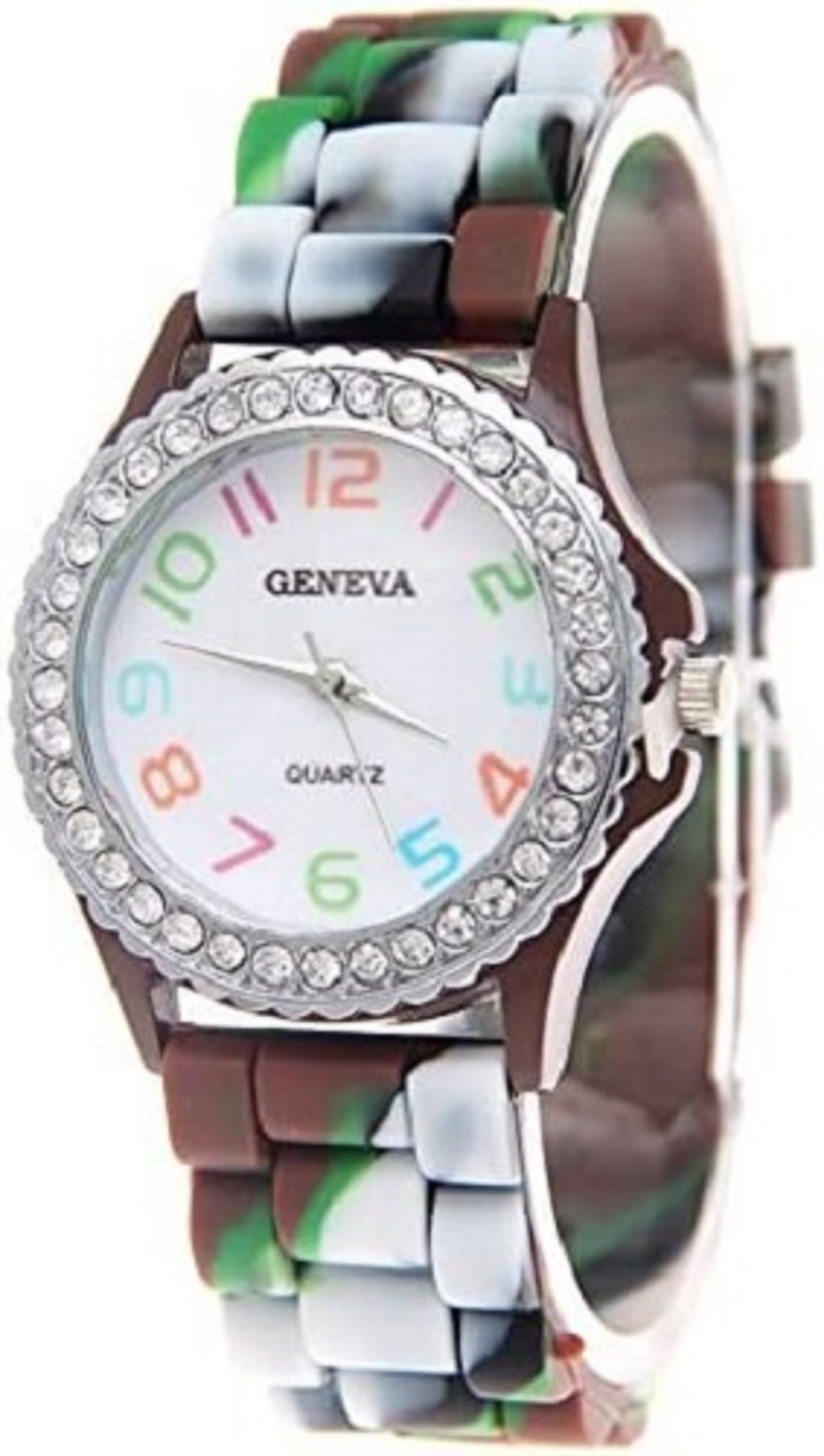 Geneva New Rainbow Crystal Rhinestone Colourful Silicone Jelly Watch Link Band 6 Pcs