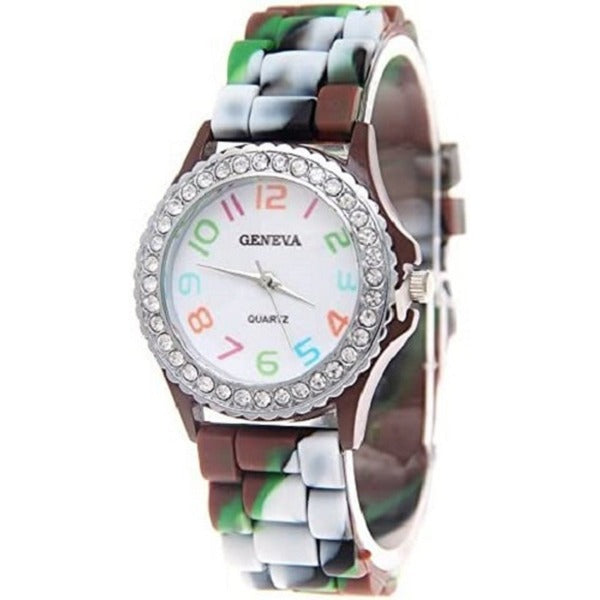 Geneva New Rainbow Crystal Rhinestone Colourful Silicone Jelly Watch Link Band 6 Pcs