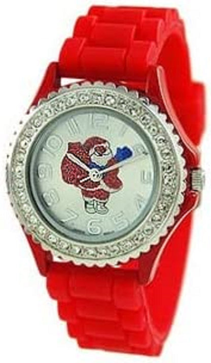 Christmas Tree, Santa Claus, Snowman and Snowflake Big Face Watch with Glitter and Rhinestones, Holiday Gifts Lot