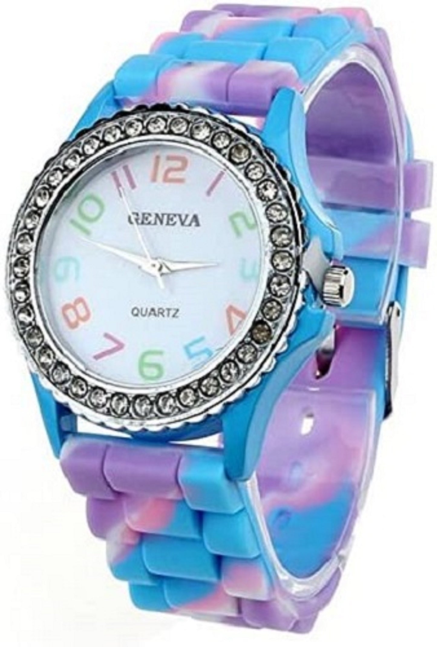 Geneva New Rainbow Crystal Rhinestone Colourful Silicone Jelly Watch Link Band 6 Pcs