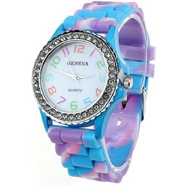 Geneva New Rainbow Crystal Rhinestone Colourful Silicone Jelly Watch Link Band 6 Pcs