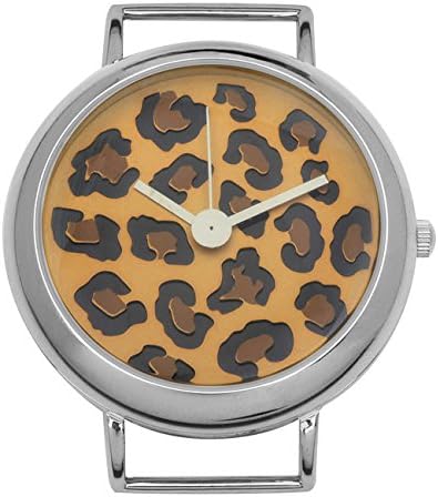 BeadSmith Watch Faces, Round with Leopard Print Face 43mm, Imitation Rhodium Plated