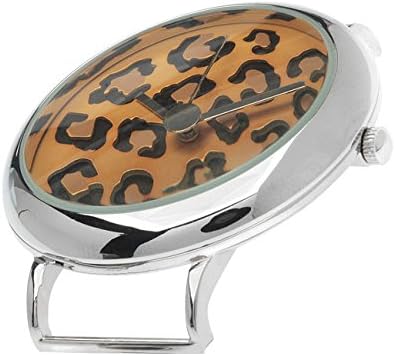 BeadSmith Watch Faces, Round with Leopard Print Face 43mm, Imitation Rhodium Plated