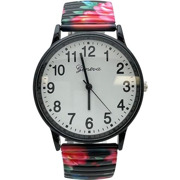 Floral Design Stretch Band Watch 48mm Alloy Case Excellent Watches Japanese Quartz Women’s 48mm Alloy Case