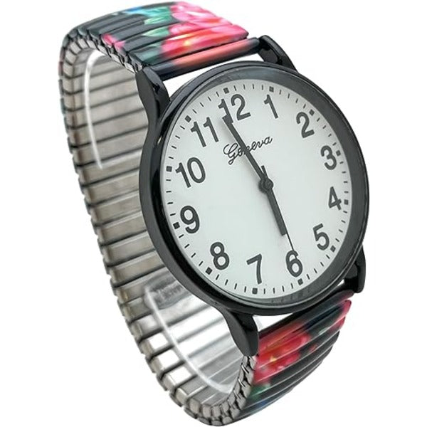 Floral Design Stretch Band Watch 48mm Alloy Case Excellent Watches Japanese Quartz Women’s 48mm Alloy Case