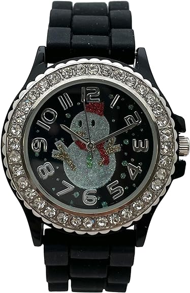 Excellent Watches Christmas Tree, Santa Claus, Snowman and Snowflake Big Face Watch with Glitter and Rhinestones, Holiday Gift