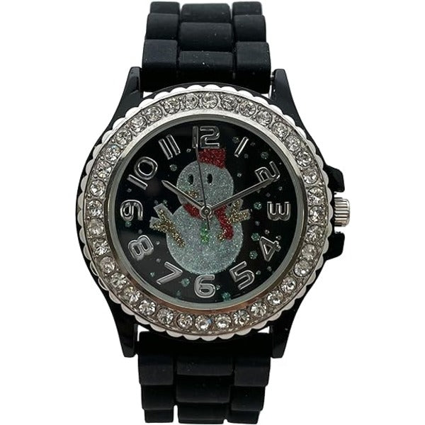 Excellent Watches Christmas Tree, Santa Claus, Snowman and Snowflake Big Face Watch with Glitter and Rhinestones, Holiday Gift