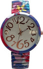 Ladies Floral Large Face Easy to Read Watch with Elastic Stretch Band, Floral Dial