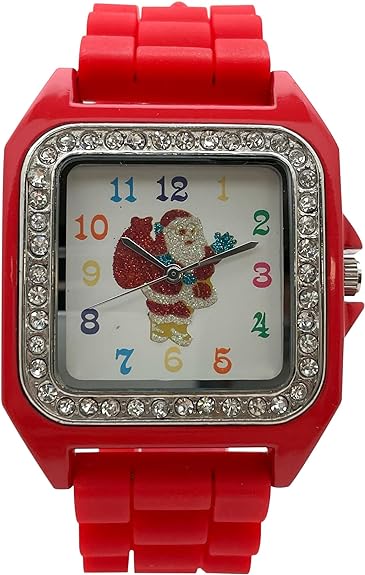 Excellent Watches Christmas Tree, Santa Claus, Snowman and Snowflake Big Face Watch with Glitter and Rhinestones, Holiday Gift