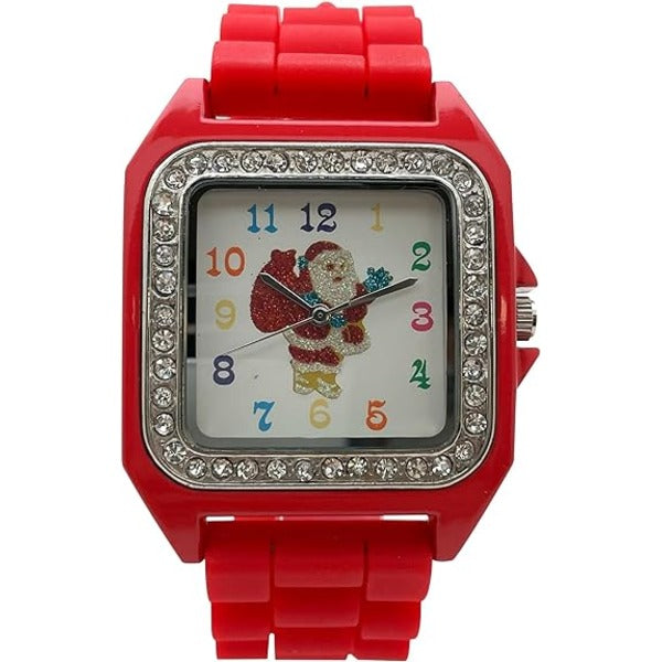 Excellent Watches Christmas Tree, Santa Claus, Snowman and Snowflake Big Face Watch with Glitter and Rhinestones, Holiday Gift