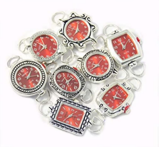 Mix Geneva Elite Watch Faces for Beading (5 PCs), Loops and Battery Include (Red)