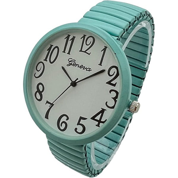 Excellentwatches New Womens Super Large White Face Case Size 43mm EXTRA LARGE Stretch Band Japanese Movement Fashion Watch